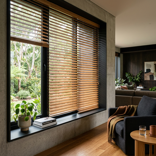 Timber venetian blinds in a modern Australian home