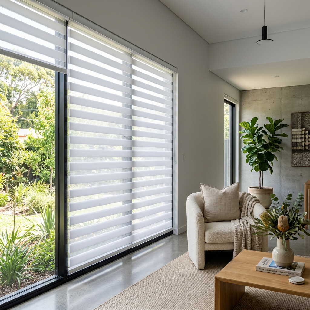 Zebra blinds in a contemporary Australian living room