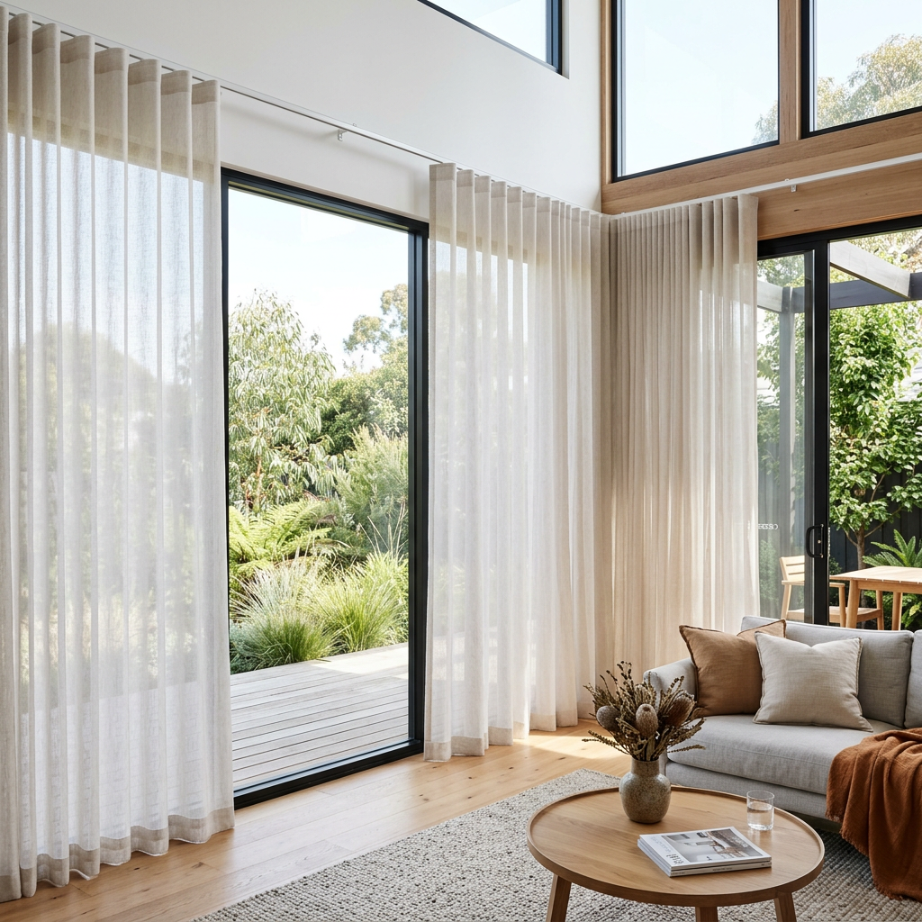 Sheer curtains in a bright contemporary Australian home
