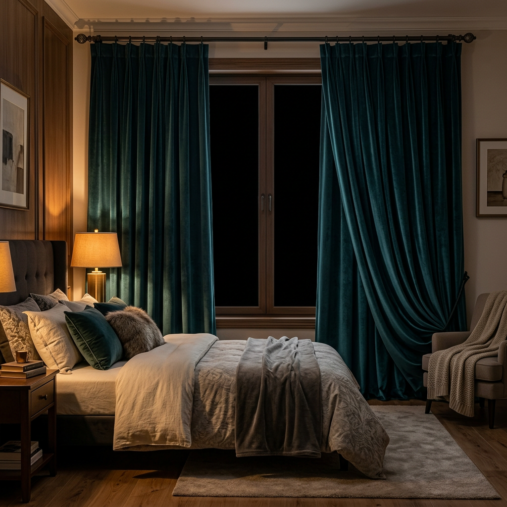 Blockout curtains in a premium bedroom interior