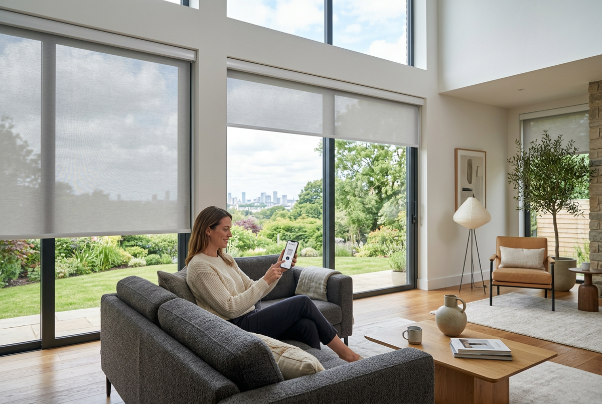 Roller blinds in a living room